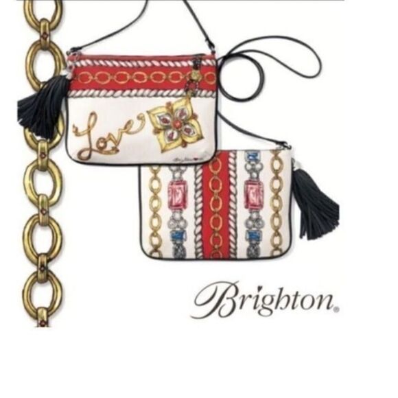 Brighton Women’s Small Crossbody Glitter and Go Pouch White Red with Tassel - Picture 5 of 16
